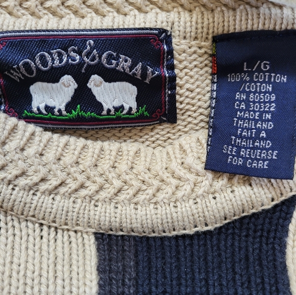 Woods & Gray large navy and cream striped cotton sweater - Picture 6 of 7